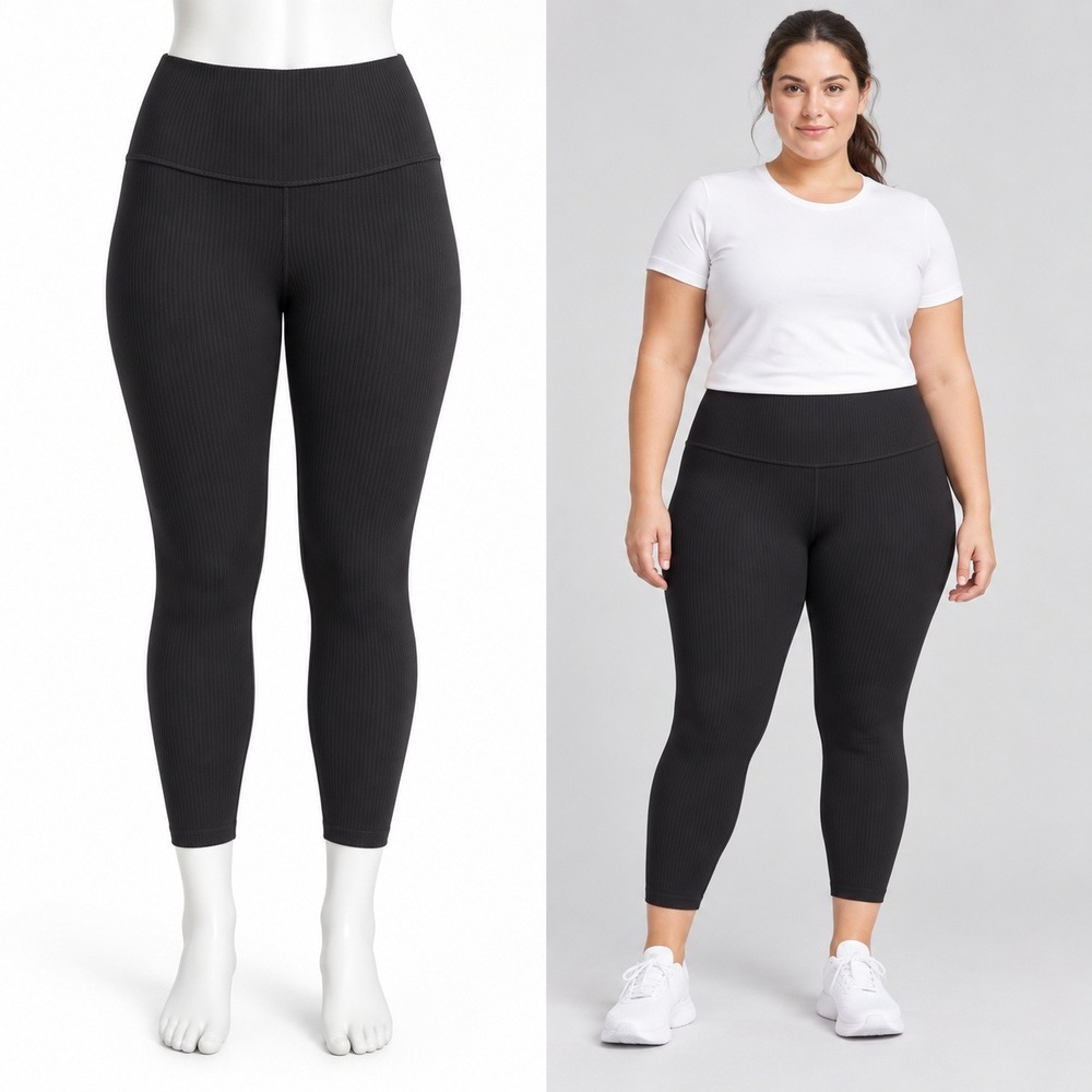 Athleta Elation Rib Tight Leggings Womens 1X Black High Rise Ribbed Activewear